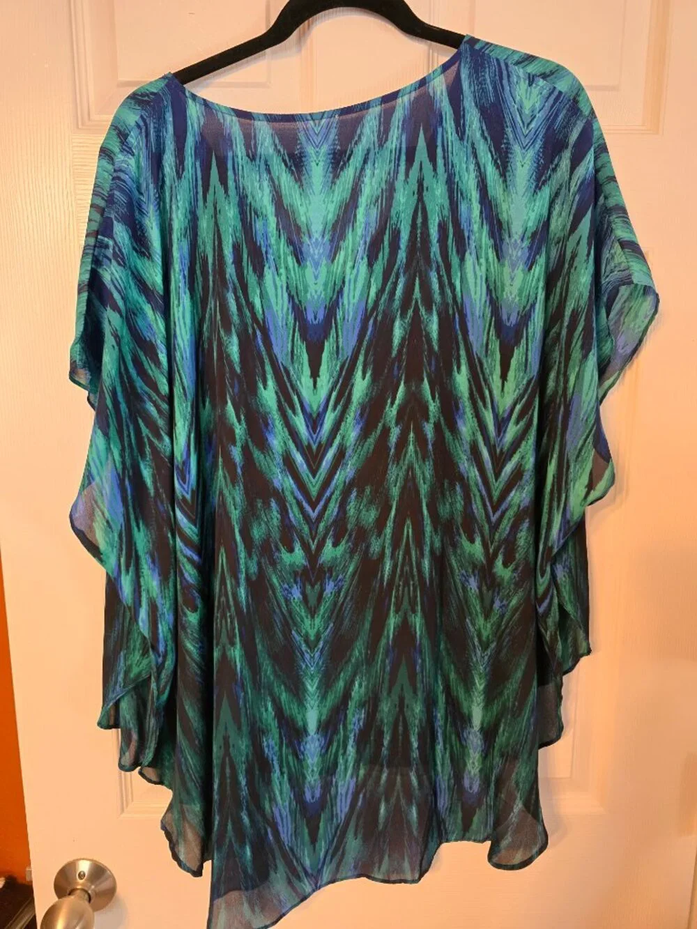 Chico's Emerald Green & Black Poncho Topper - EUC